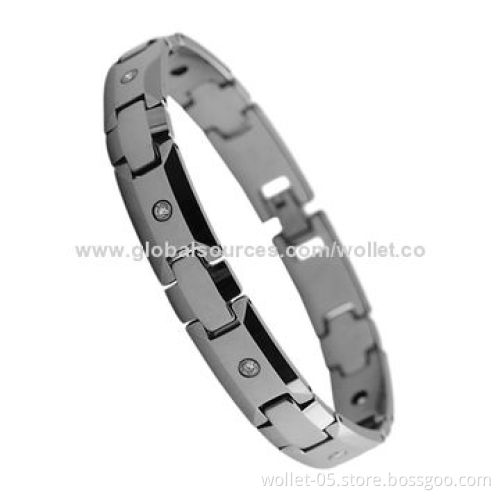 Two-tone Ceramic and Tungsten Bracelet for Men Link H Style, Can Put Bio Magnet